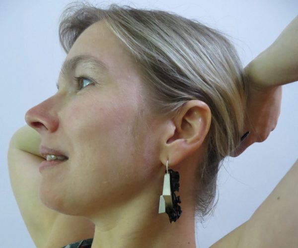 Boucles d'oreilles Pyrite argent 925 et ébène